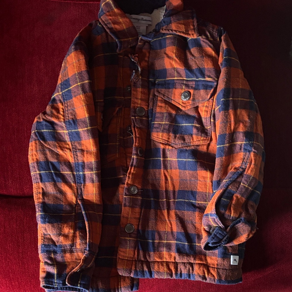 Tommy Bahama Kids Plaid Jean Jacket in Orange and Blue